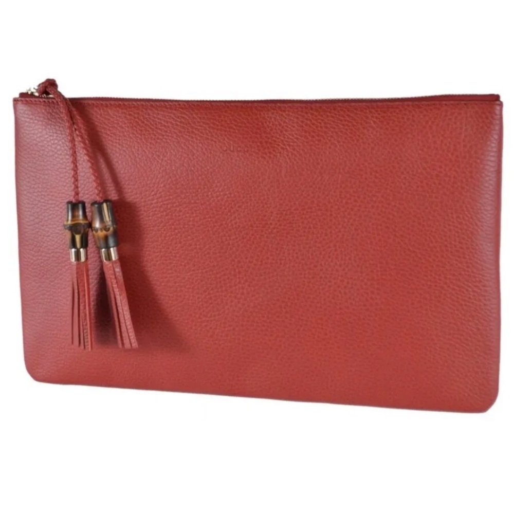 GUCCI Large Red Leather Bamboo Tassel Clutch/Pouch! NWT - Picture 3 of 8